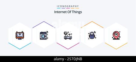 Internet Of Things 25 FilledLine icon pack including internet. secure. device. smart. house Stock Vector