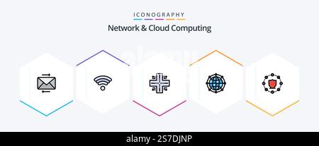 Network And Cloud Computing 25 FilledLine icon pack including protection. computing. location. technology. internet Stock Vector