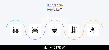 Home Stuff Glyph 5 Icon Pack Including desk. stairs. bowl. home. apartment Stock Vector