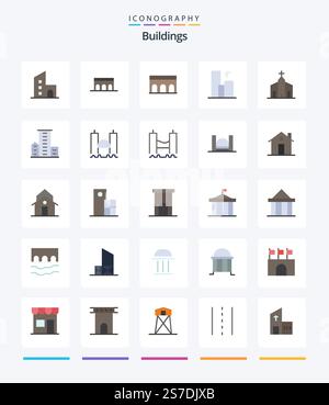 Creative Buildings 25 Flat icon pack  Such As church. building. historic. skyline. moon Stock Vector
