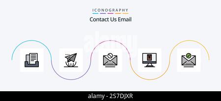 Email Line Filled Flat 5 Icon Pack Including select. email. information. check mark. envelope Stock Vector
