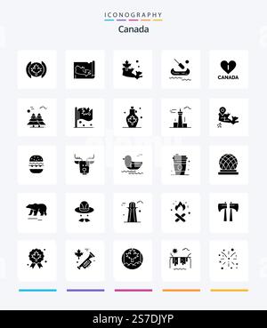 Creative Canada 25 Glyph Solid Black icon pack  Such As canada. alpine. leaf. canada. love Stock Vector