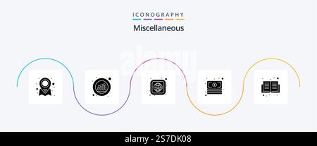 Miscellaneous Glyph 5 Icon Pack Including open. earth. payment. cash Stock Vector