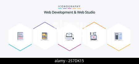 Web Development And Web Studio 25 Flat icon pack including mobile. computer. layout. screen. computer Stock Vector