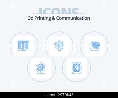 3d Printing And Communication Blue Icon Pack 5 Icon Design. satellite. broadcasting. structured. broadcast. lab Stock Vector
