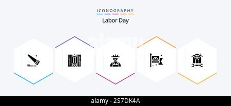 Labor Day 25 Glyph icon pack including . labor . flag . Stock Vector