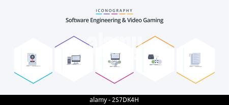 Software Engineering And Video Gaming 25 Flat icon pack including gaming. console. pc. online. internet Stock Vector