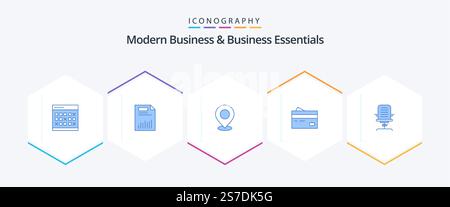 Modern Business And Business Essentials 25 Blue icon pack including marker. map. business. location. paper Stock Vector