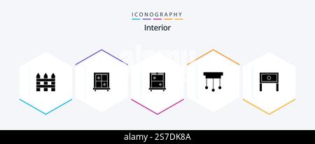 Interior 25 Glyph icon pack including table. household. mirror. home. interior Stock Vector
