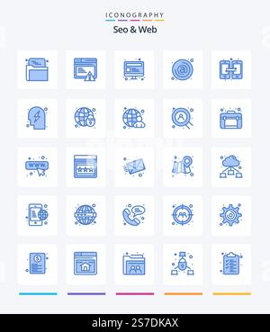 Creative Seo & Web 25 Blue icon pack  Such As connection. email. computer. contact. address Stock Vector