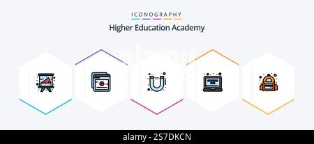 Academy 25 FilledLine icon pack including student. bag. magnet. profile. gadget Stock Vector