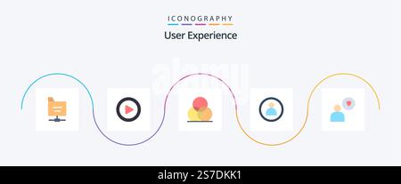 User Experience Flat 5 Icon Pack Including . heart. wheel. love. user Stock Vector