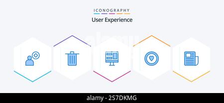 User Experience 25 Blue icon pack including text sheet. sheet. screen. document. heart Stock Vector