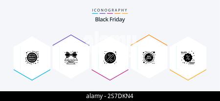 Black Friday 25 Glyph icon pack including discount. percentage. sale. friday. target Stock Vector