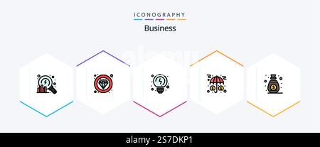 Business 25 FilledLine icon pack including marketing. protection. brainstorming. money. insurance Stock Vector