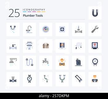 Plumber 25 Flat Color icon pack including plumber. temperature. extractor. plumbing. pipe Stock Vector