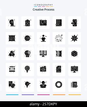 Creative Creative Process 25 Glyph Solid Black icon pack  Such As creative. process. creative. creative. process Stock Vector