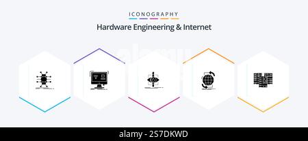 Hardware Engineering And Internet 25 Glyph icon pack including internet. connectivity. remote. science. pollution Stock Vector