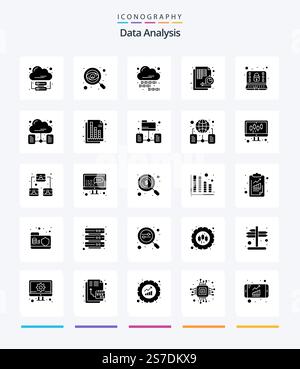 Creative Data Analysis 25 Glyph Solid Black icon pack  Such As timeline. management. search. flowchart. management Stock Vector