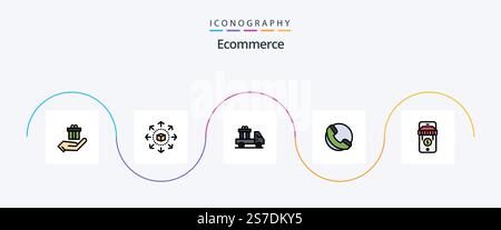 Ecommerce Line Filled Flat 5 Icon Pack Including store. ecommerce. delivery. shop. ecommerce Stock Vector