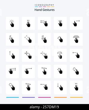Creative Hand Gestures 25 Glyph Solid Black icon pack  Such As tab. mobile.. hand. lefts Stock Vector