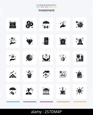 Creative Investment 25 Glyph Solid Black icon pack  Such As marketing. finance. money. dollar. hand Stock Vector