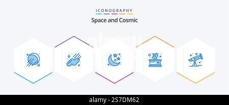 Space 25 Blue icon pack including . media. . space Stock Vector