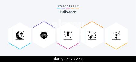 Halloween 25 Glyph icon pack including necklace. halloween. holiday. easter. witchcraft Stock Vector