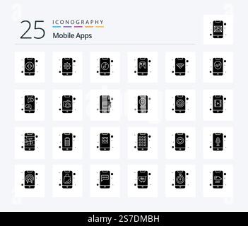 Mobile Apps 25 Solid Glyph icon pack including app. mobile. app. game. app Stock Vector