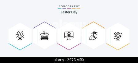 Easter 25 Line icon pack including plant. easter. screen. cross. celebration Stock Vector