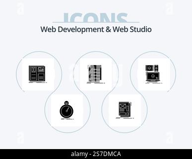 Web Development And Web Studio Glyph Icon Pack 5 Icon Design. list. check. layout. ui. interface Stock Vector