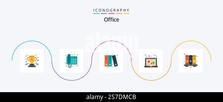 Office Flat 5 Icon Pack Including business. research. archive. data. analytic Stock Vector