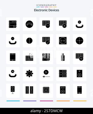 Creative Devices 25 Glyph Solid Black icon pack  Such As computers. digital. gadget. antialiasing. handset Stock Vector
