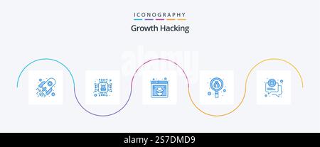 Hacking Blue 5 Icon Pack Including attention. search. browser. scan. website Stock Vector