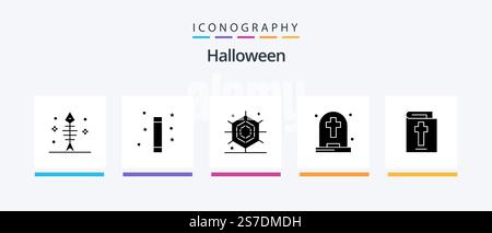 Halloween Glyph 5 Icon Pack Including halloween. tombstone. wand. halloween. dead. Creative Icons Design Stock Vector