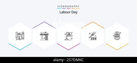 Labour Day 25 Line icon pack including labour. jacket. flag. screw. screw Stock Vector