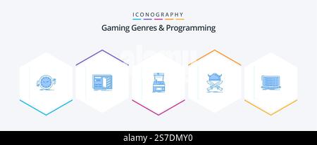 Gaming Genres And Programming 25 Blue icon pack including viking. battle. plan. play. game Stock Vector