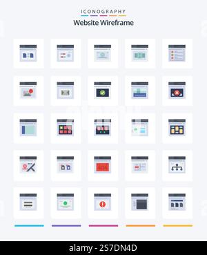 Creative Website Wireframe 25 Flat icon pack  Such As internet. control. web. code. time Stock Vector