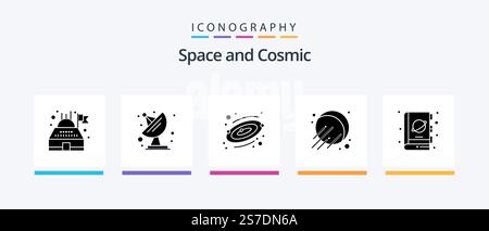 Space Glyph 5 Icon Pack Including . science. space. planet. book. Creative Icons Design Stock Vector