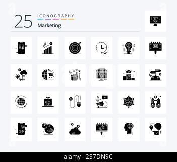 Marketing 25 Solid Glyph icon pack including content. brain. creative. watch. marketing Stock Vector
