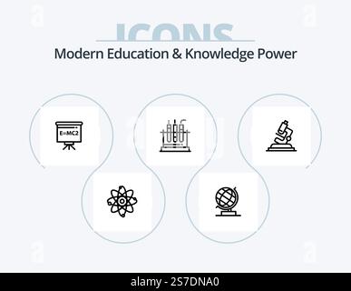 Modern Education And Knowledge Power Line Icon Pack 5 Icon Design. backbag. online. cloud. education. pen Stock Vector