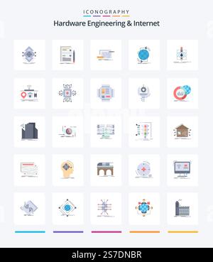 Creative Hardware Engineering And Internet 25 Flat icon pack  Such As internet. connectivity. hardware. engineering. circuit Stock Vector