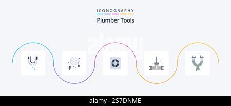 Plumber Flat 5 Icon Pack Including pipes. temperature. extractor. plumbing. pipe Stock Vector