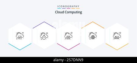 Cloud Computing 25 Line icon pack including landscape. add. globe. cloud computing Stock Vector