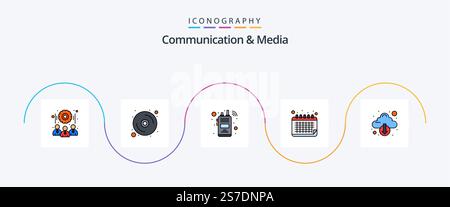 Communication And Media Line Filled Flat 5 Icon Pack Including down. schedule. communication. event. calendar Stock Vector