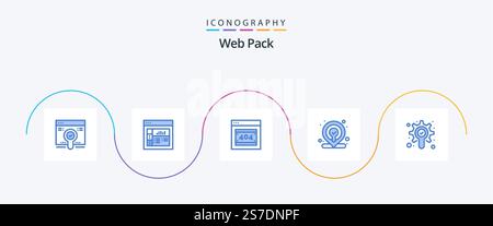 Web Pack Blue 5 Icon Pack Including . check. http error. gear. map Stock Vector