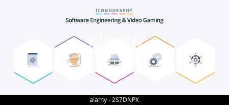 Software Engineering And Video Gaming 25 Flat icon pack including disc. drive. user. pad. game Stock Vector