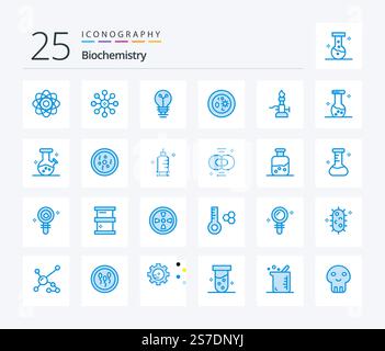 Biochemistry 25 Blue Color icon pack including fire. dish. bulb. chemistry. biochemistry Stock Vector