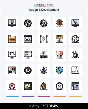 Creative Design & Development 25 Line FIlled icon pack  Such As pencil. design. web. coding. web design Stock Vector