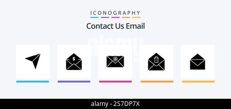 Email Glyph 5 Icon Pack Including open. mail. email. email. message. Creative Icons Design Stock Vector